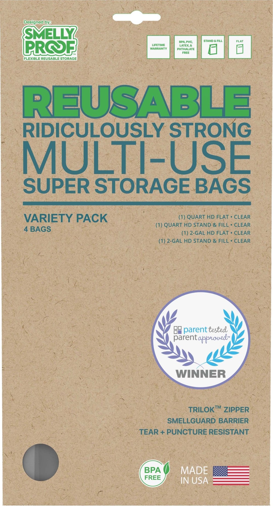 Smelly Proof Reusable Storage Bags Heavy Duty 0.95L & 7.6L Variety 4 Pack